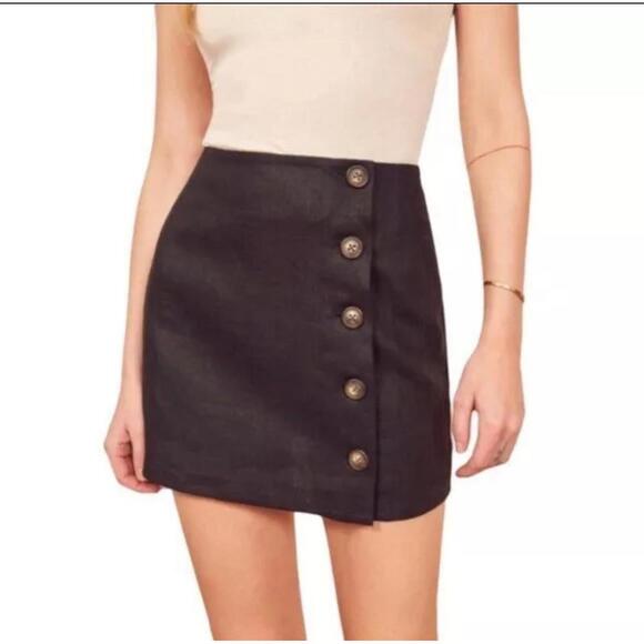 Reformation Dresses & Skirts - Reformation Candella Linen Button Down Mini Skirt Black Size 2